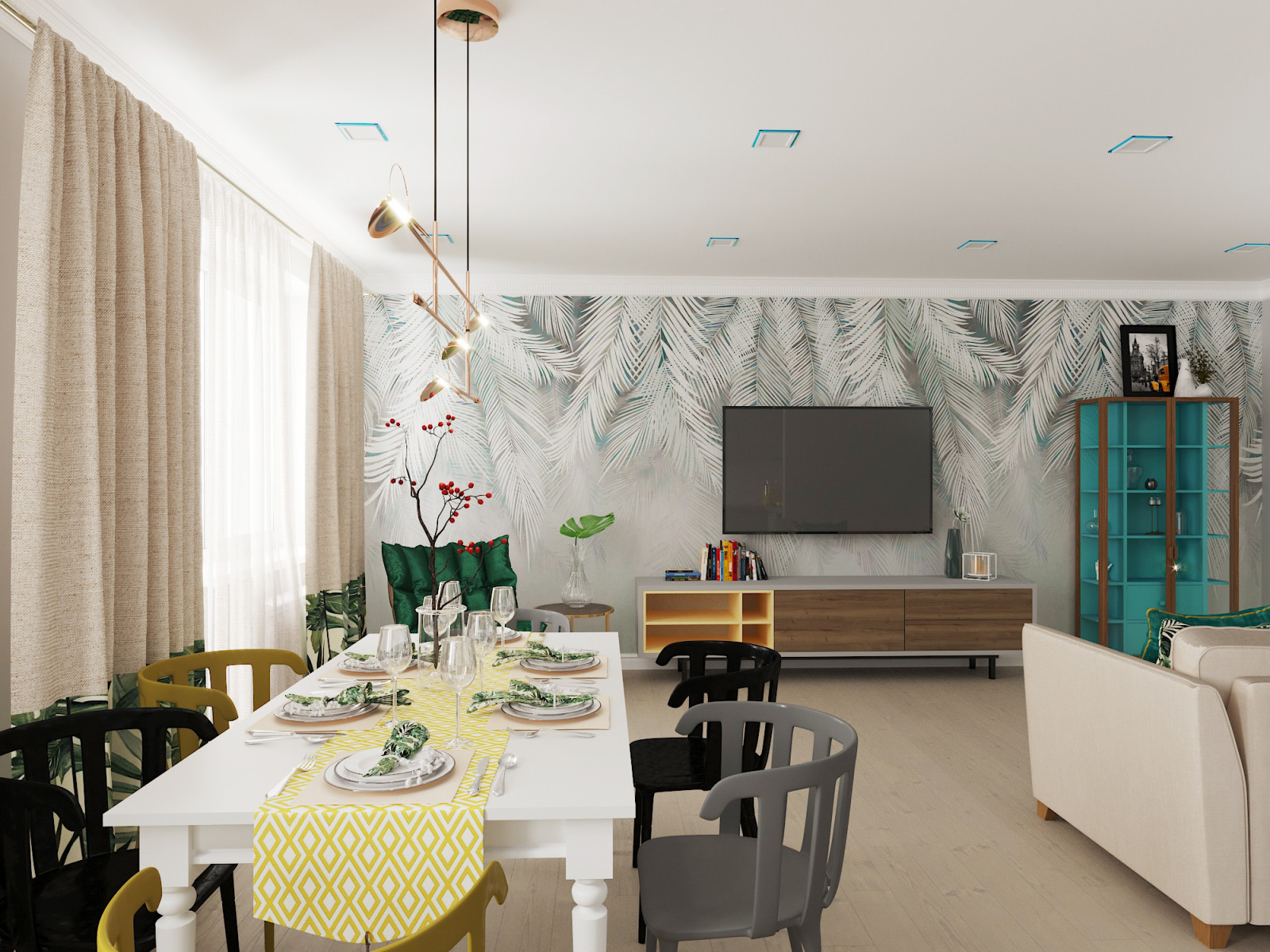 Гостиная-кухня для дружной семьи