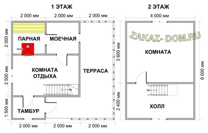 Баня из бруса с мансардой (6х6 м) - Проект № 2Б-17