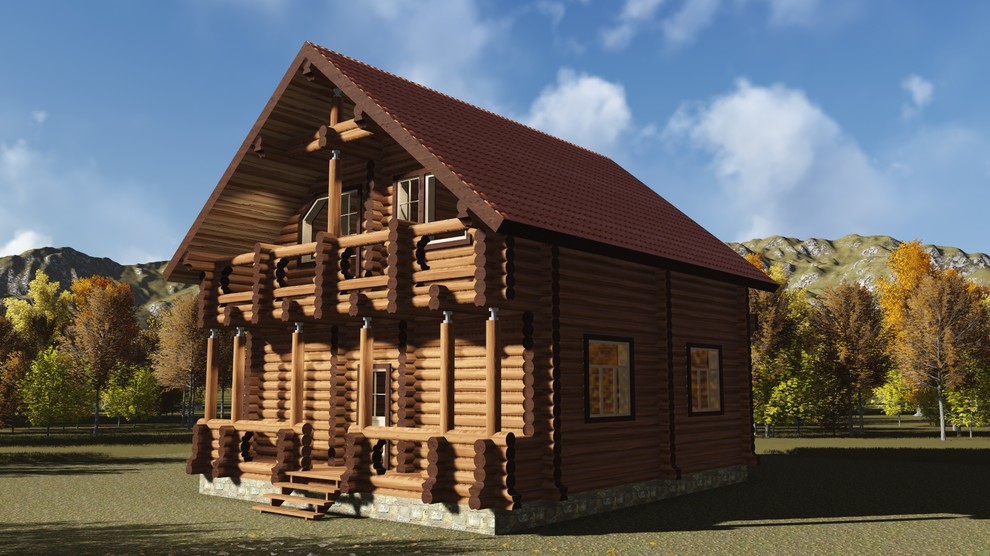 Двухэтажный дом 126м2 из бревна 240мм — проект 386