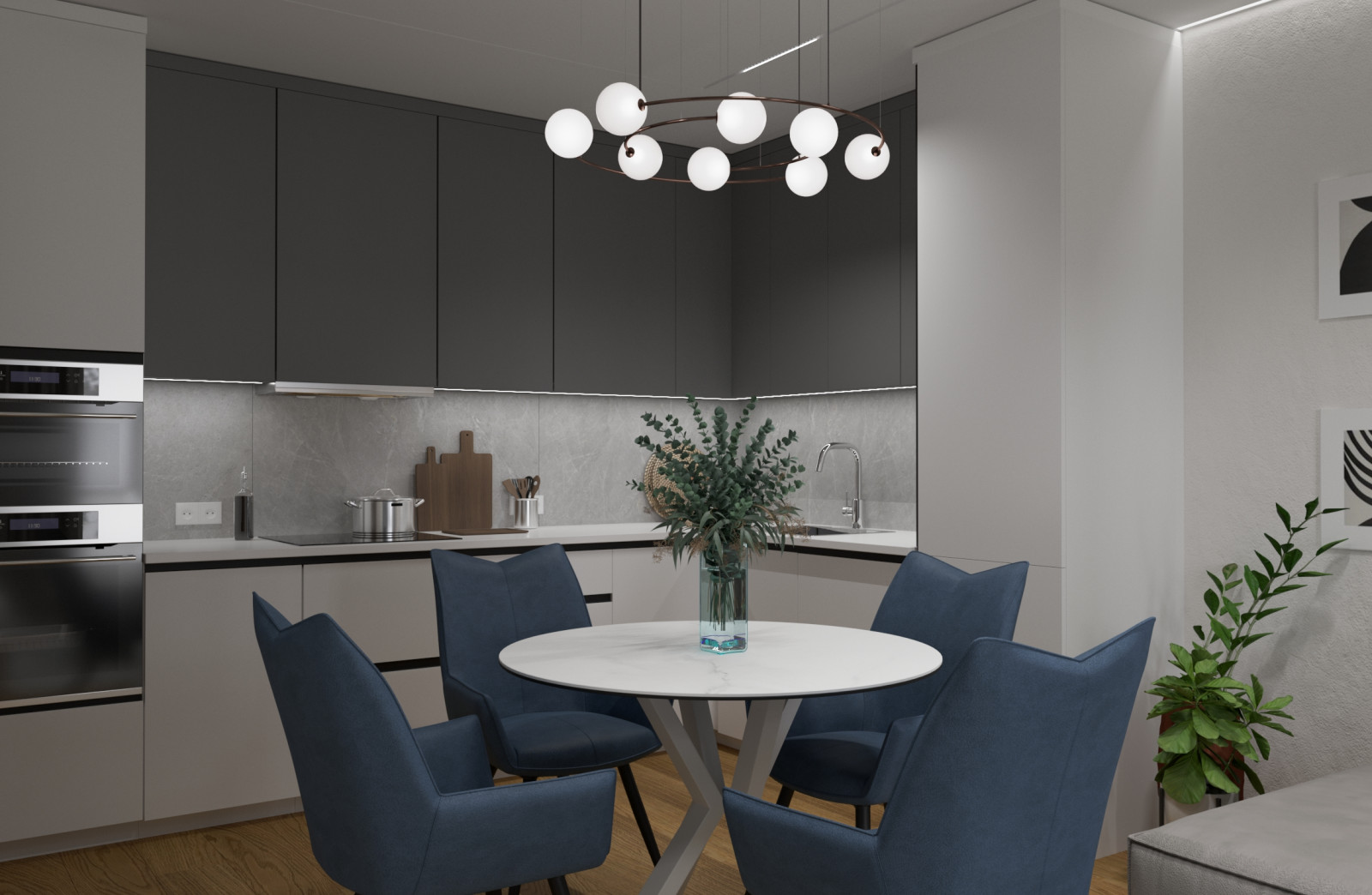 Квартира в современном стиле с синим акцентом