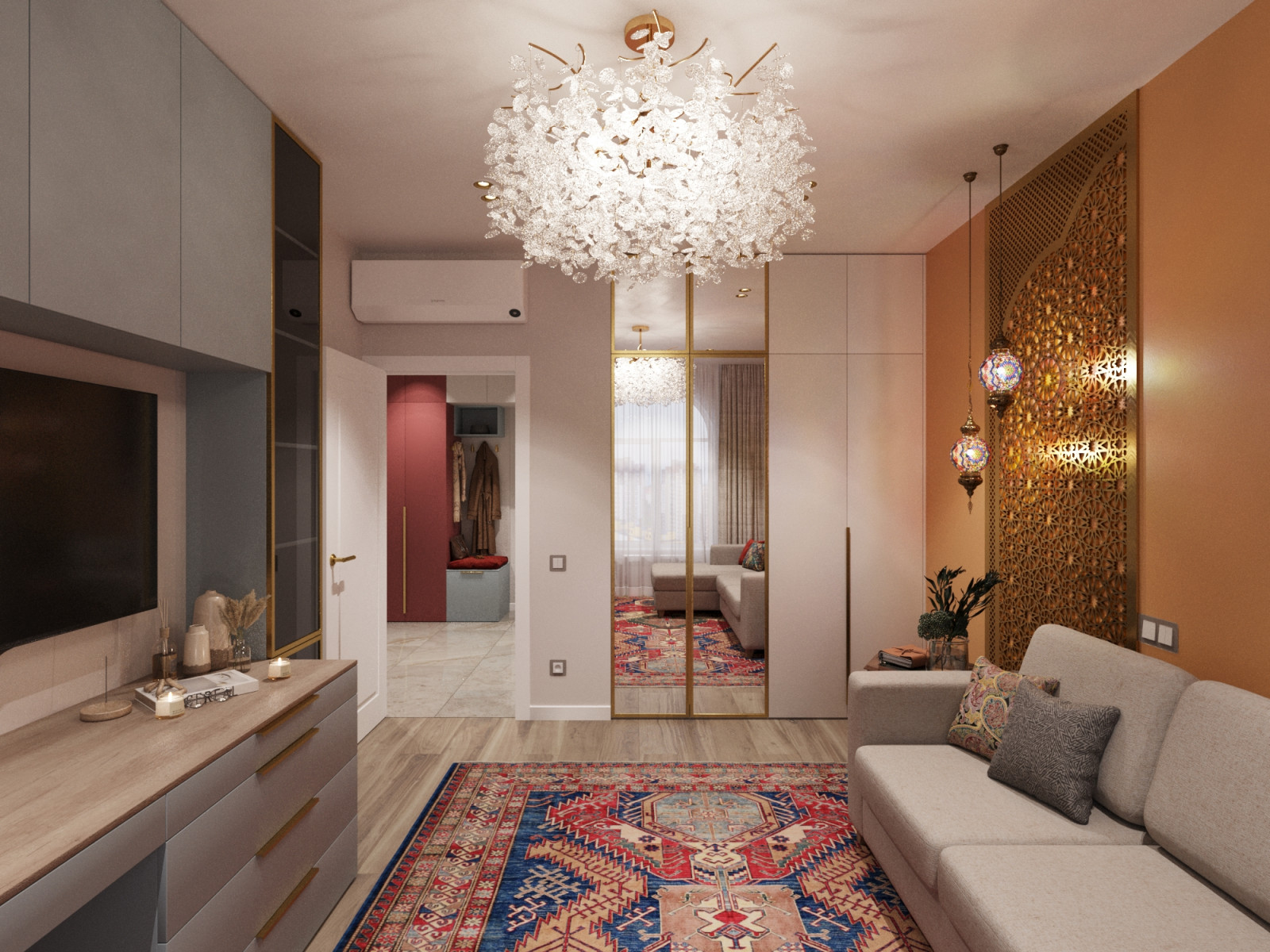 Дизайн проект - яркая двухкомнатная квартира 56 м2