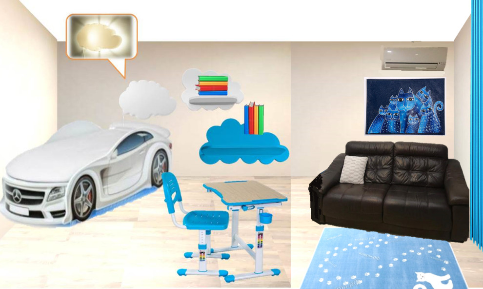 Зонирование комнаты на Детскую и Гостиную