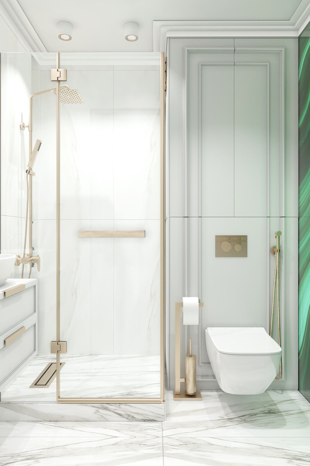 Обложка проекта: Изысканная ванная комната. Зеленый + золото