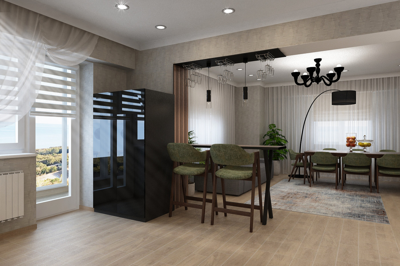 Гостиная-кухня. Визуализация & Реализация