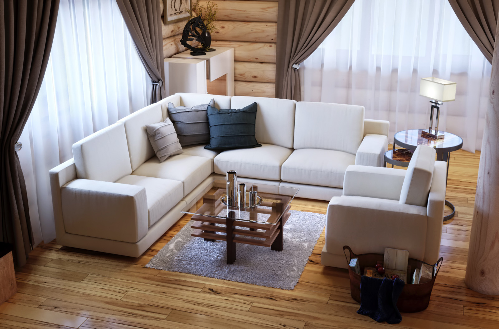 Современный стиль в бревенчатом доме в КП FAMILY CLUB