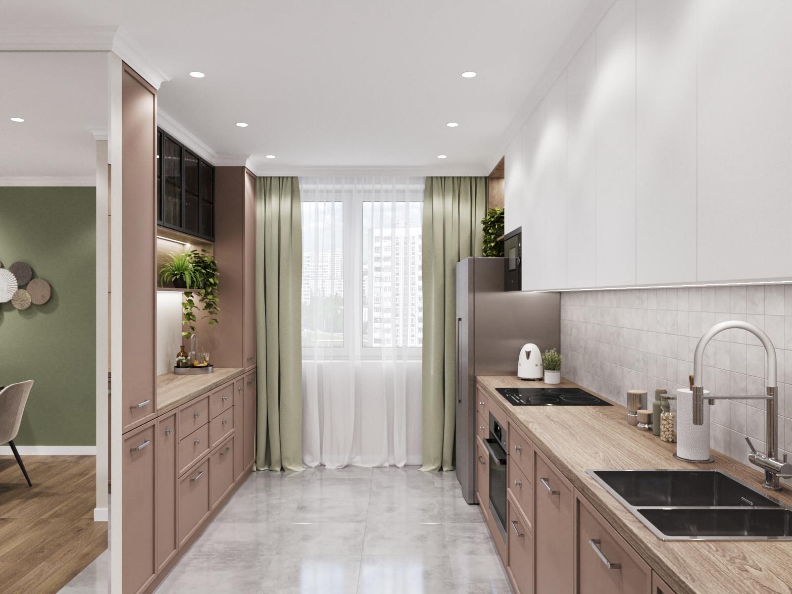 Гостиная с зеленым диваном