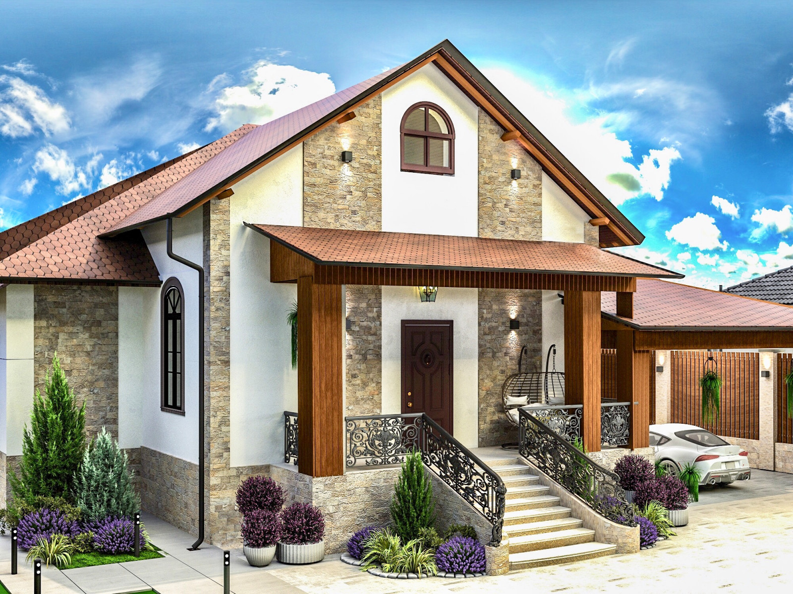 Благоустройство двора частного дома 250кв м