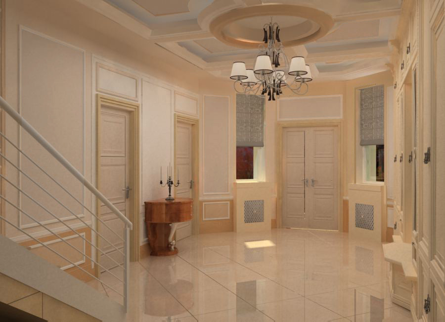 Загородный Дом - прихожая, гостиная. Проект.