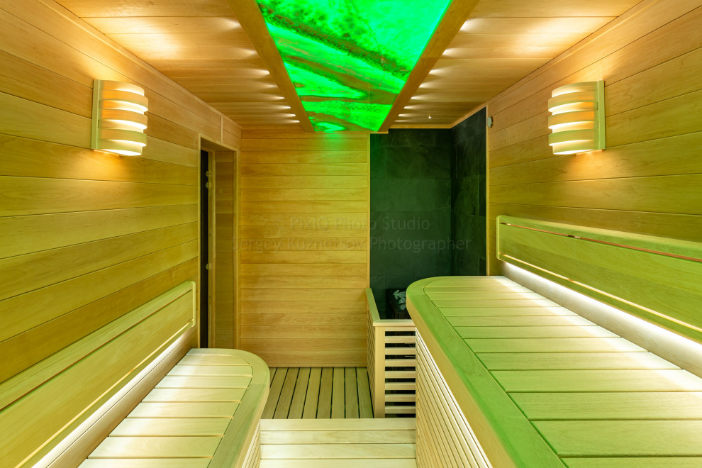 Сауна с ониксом и электропечью HARVIA