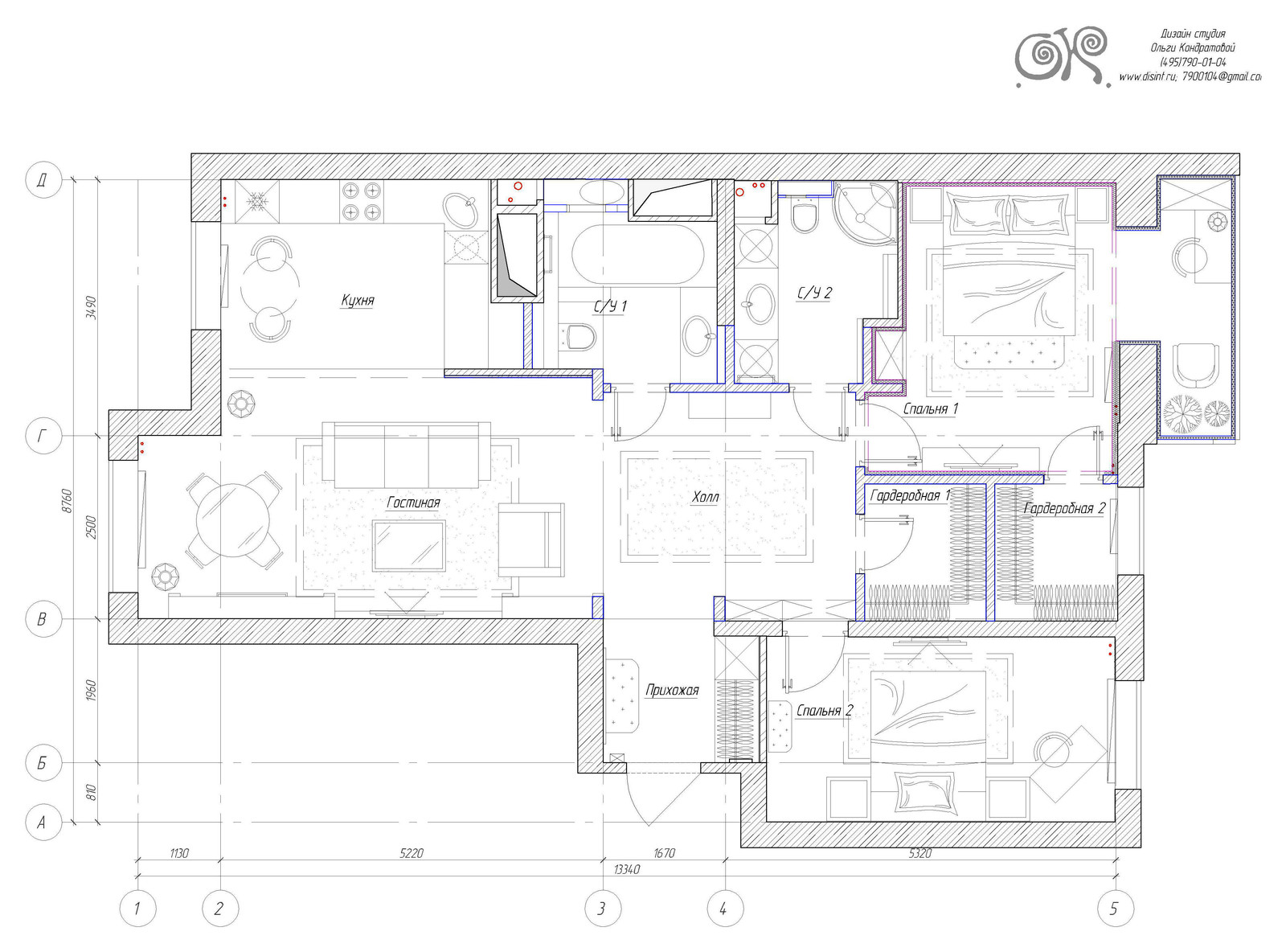 Интерьер 3-комнатной квартиры на Кадомском проезде