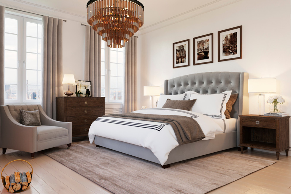 Спальня мечты в серо-бежевых тонах: проект в Петербурге