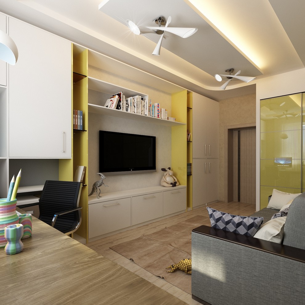 Современная квартира с большим круглым диваном