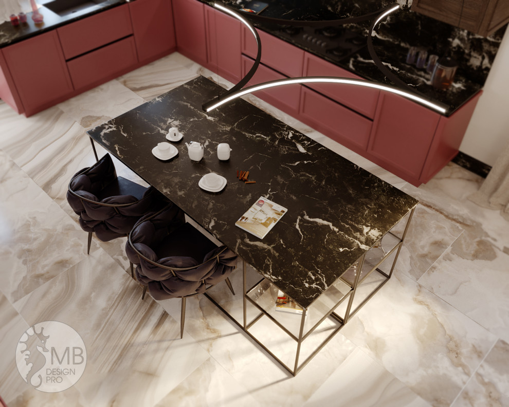 Обложка проекта: Элегантная кухня-гостиная в частном доме.