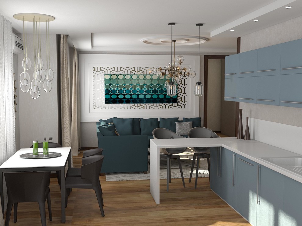 Студия с бирюзовым диваном