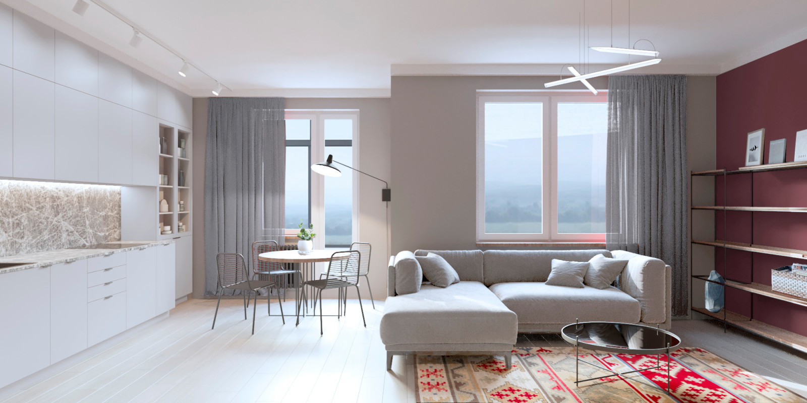 Совмещенная кухня-гостиная