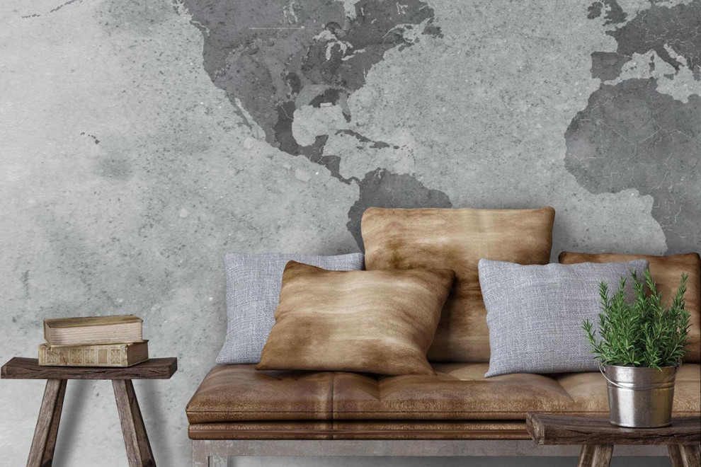 Фотообои Карта мира Флюид серая