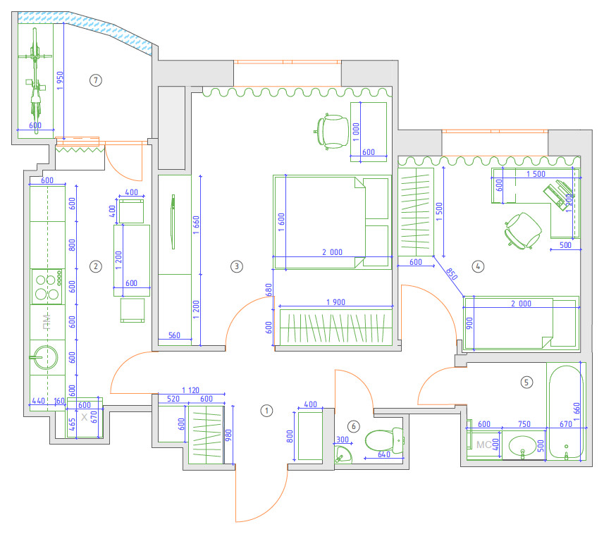 Планировочное решение 2к квартиры