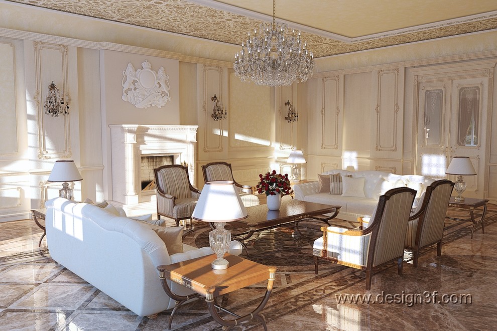 Роскошный интерьер каминного зала