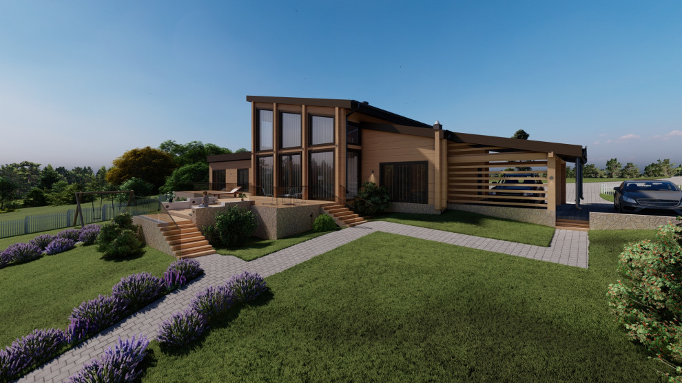 Комбинированный дом из клееного бруса