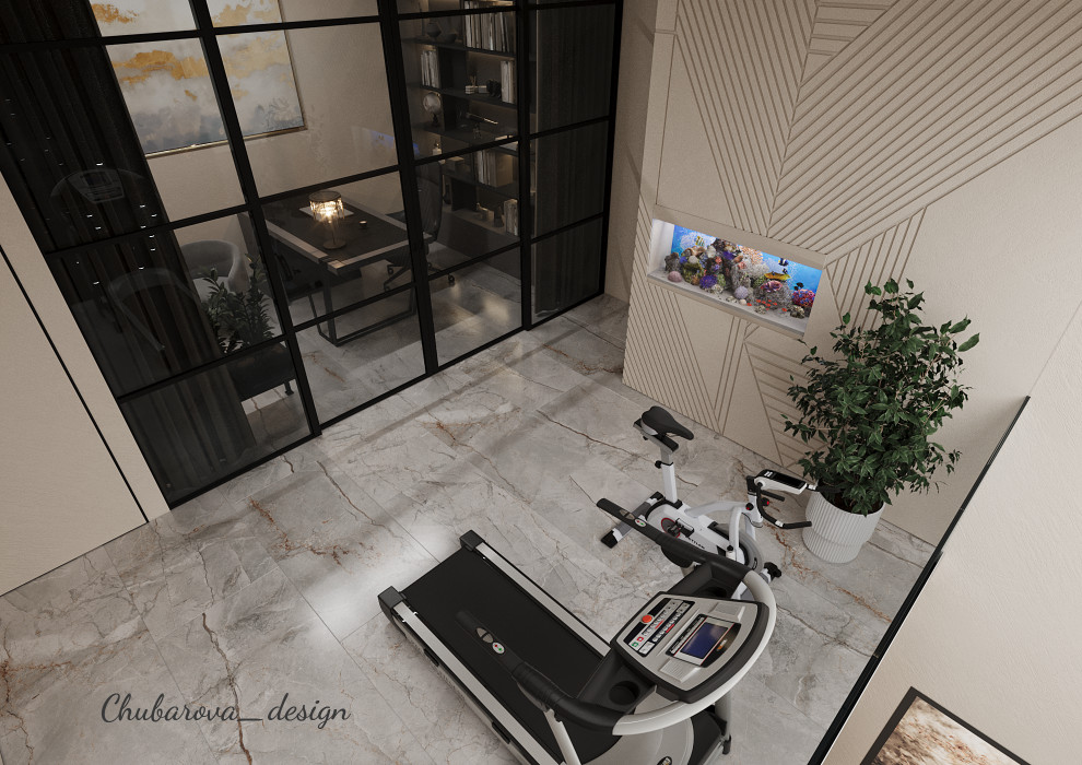 Домашний спортзал, зона спорта в двухэтажной квартире