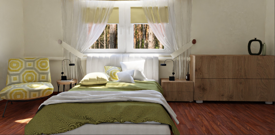 Подбор планировочного решения, создание визуализации спальни в загородном доме