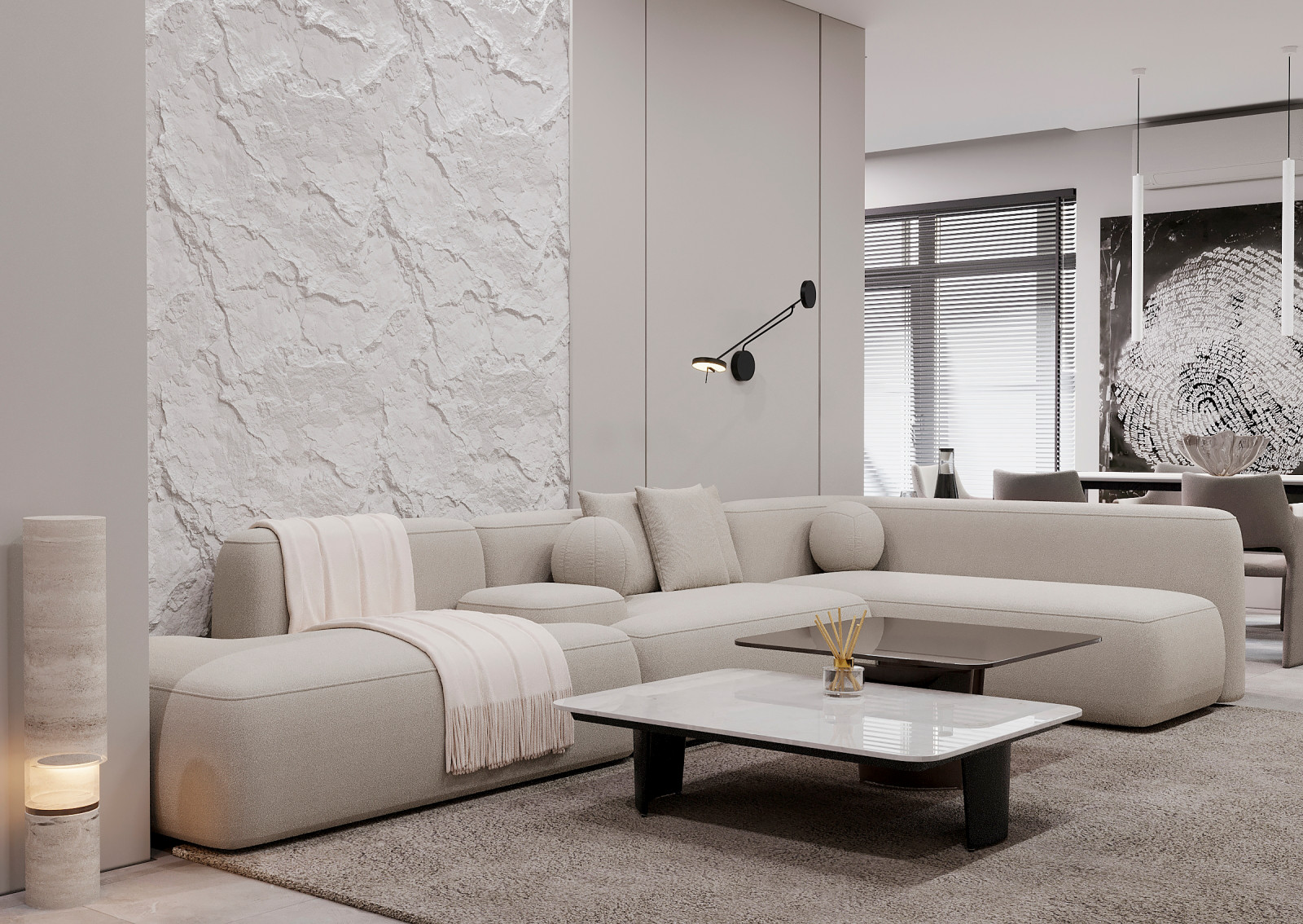 Гостиная-кухня в квартире для молодой девушки в ЖК "Лесопарковый"