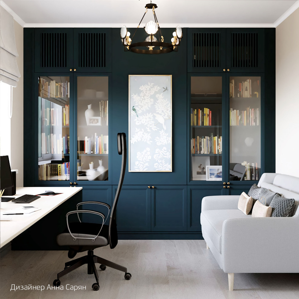 Обложка проекта: Кабинет 12 кв. м. в стиле неоклассика в загородном дом