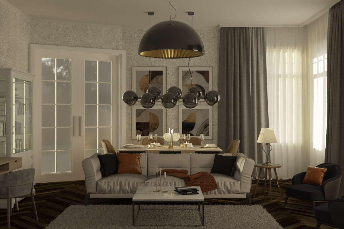 Обложка проекта: Интерьер гостиной-столовой 28 кв м