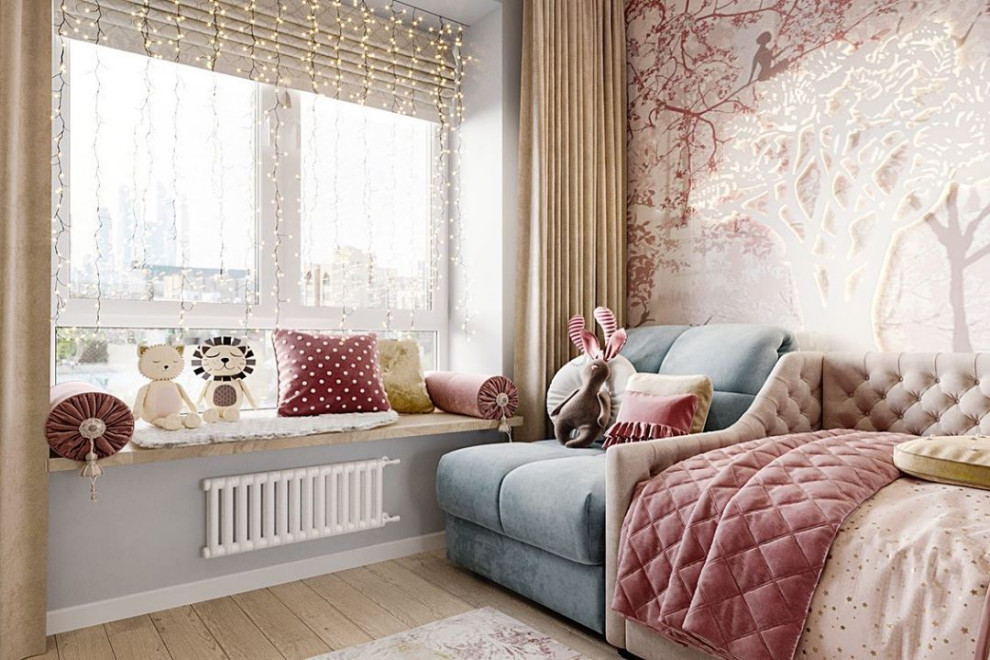 Сверкающая детская с волшебным лесом на обоях Alltowall с единорогами и феями