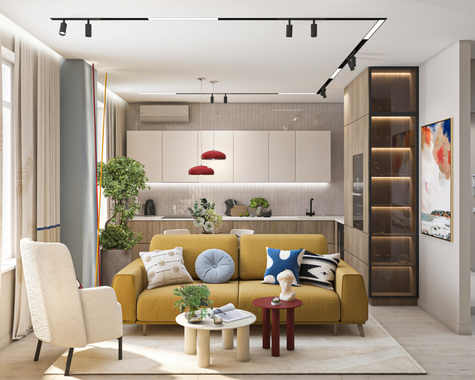 Дизайн двухкомнатной квартиры 65кв.м в центе города для молодой девушки.