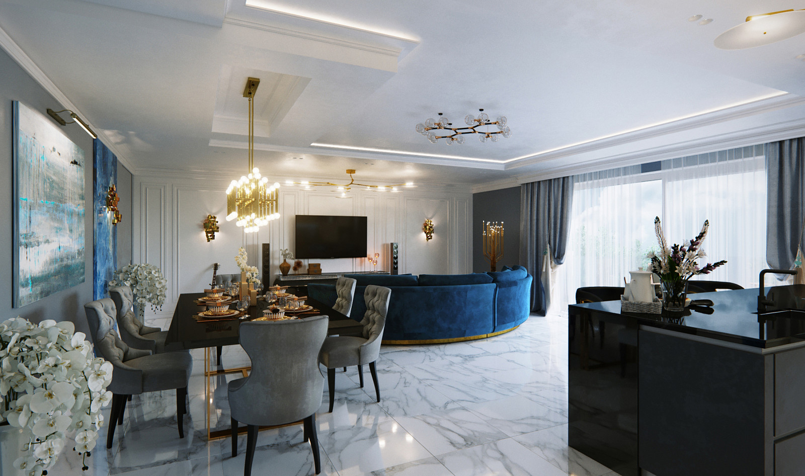 Интерьер пятикомнатной квартиры в неоклассике, г. Дюссельдорф, Германия