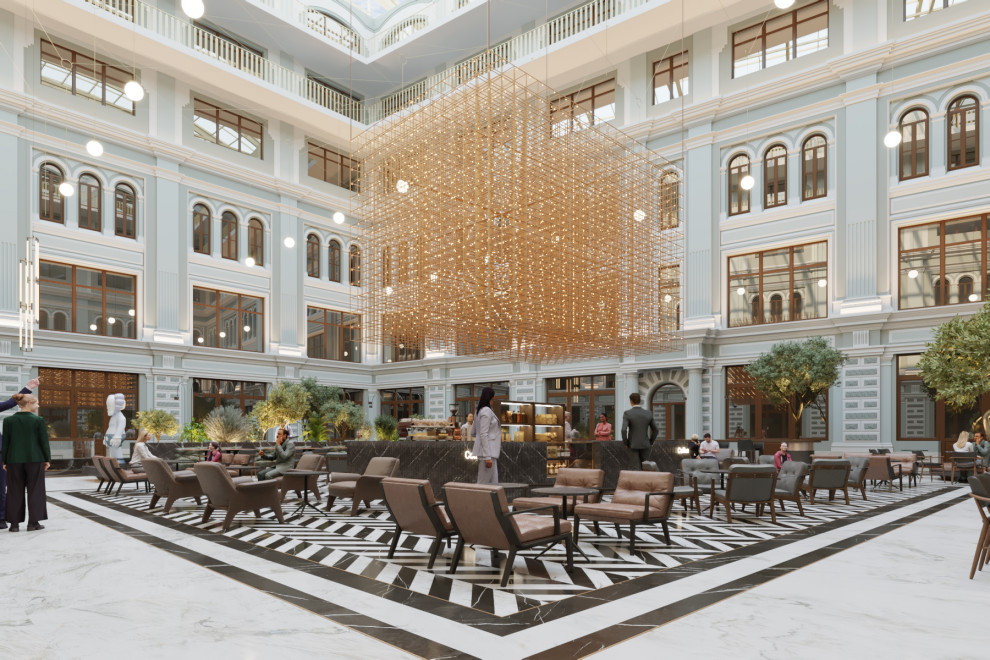 Интерьеры атриума в бизнес-центре "Ветошный, 13", г. Москва