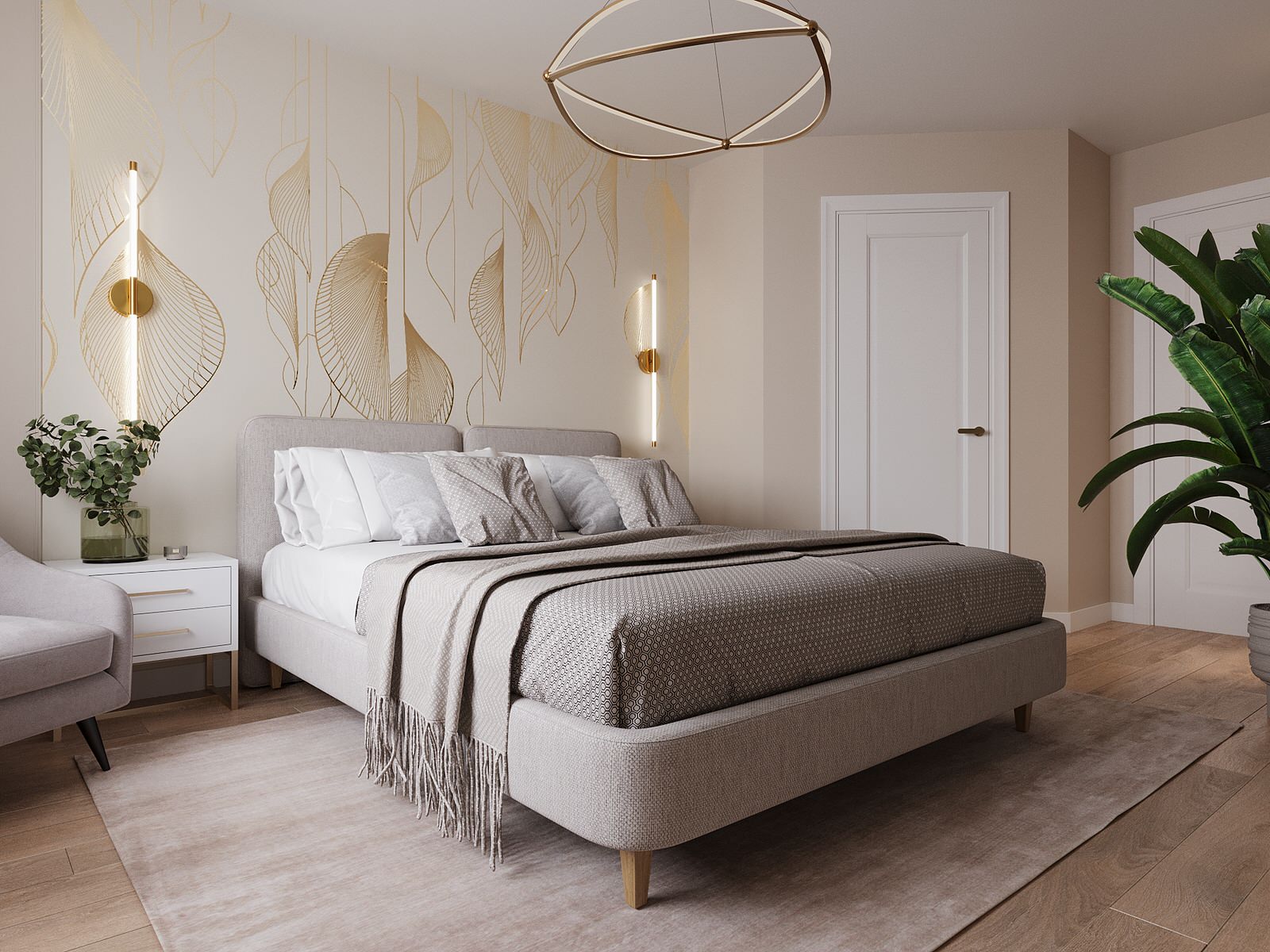 Бежевый в спальне .