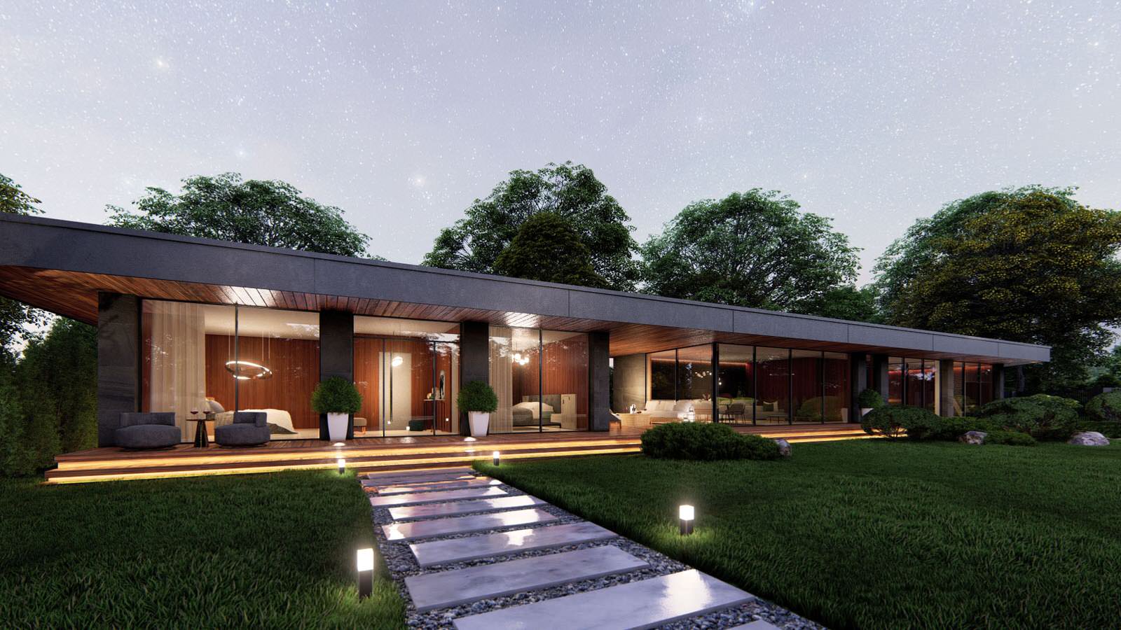 Обложка проекта: Гостевой дом в стиле Райта с плоской крышей