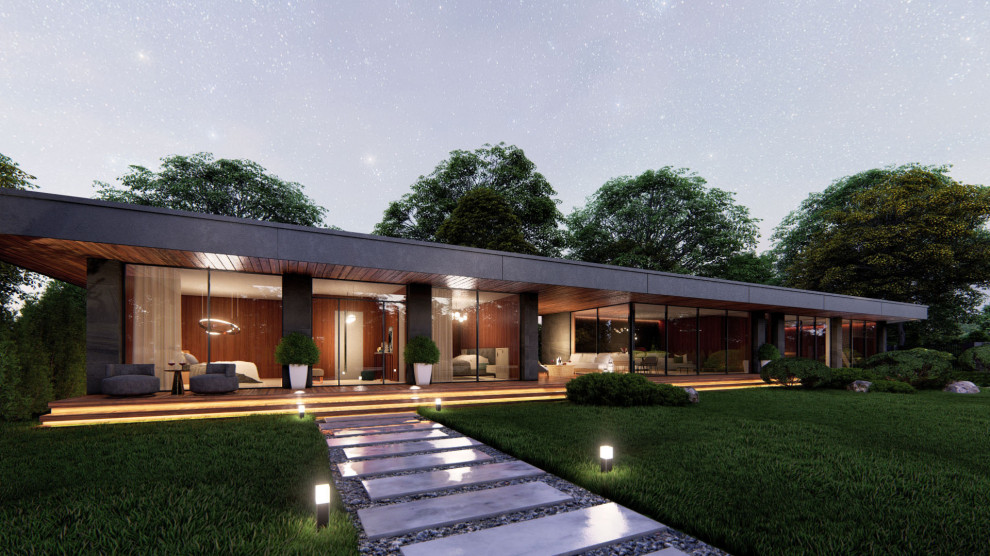 Обложка проекта: Гостевой дом в стиле Райта с плоской крышей