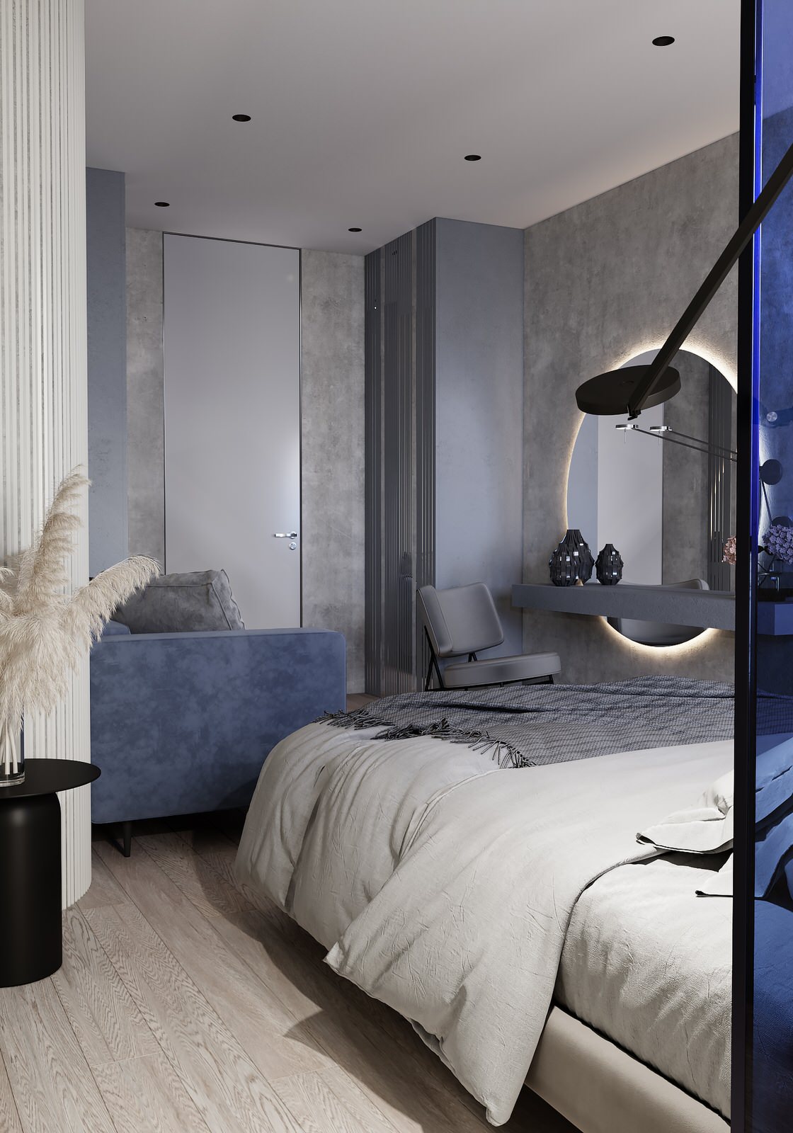 Спальня в современном стиле и темных тонах