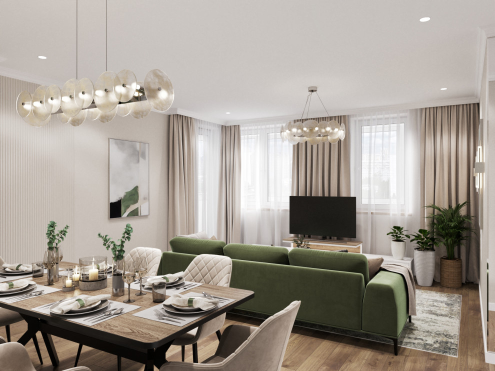 Гостиная с зеленым диваном