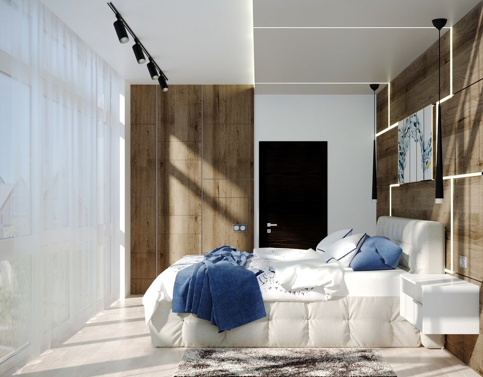 Спальня в коттедже с панорамными окнами