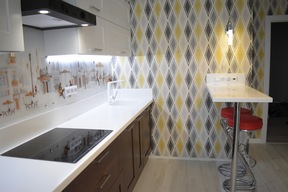 Кухня Кальвадос из массива дуба с каменной столешницей