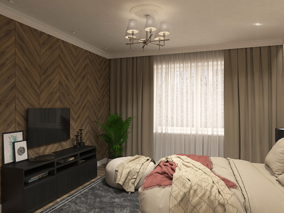 Спальня в бежевых тонах с бабочками