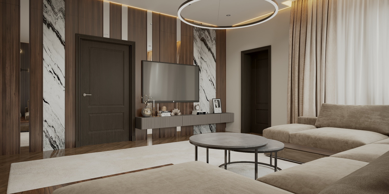 Дизайн проект частного дома. Гостиная 28 кв.м