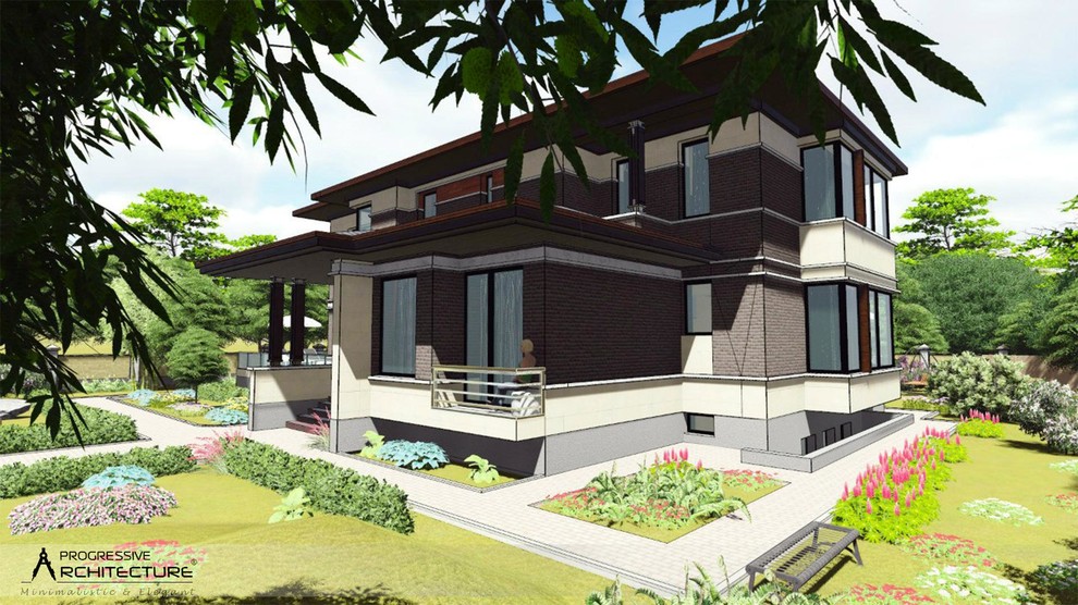 Кирпичный коттедж в стиле современного конструктивизма