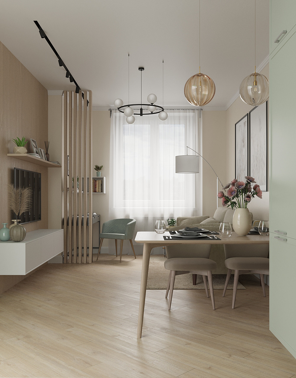 Кухня-гостиная в натуральных тонах