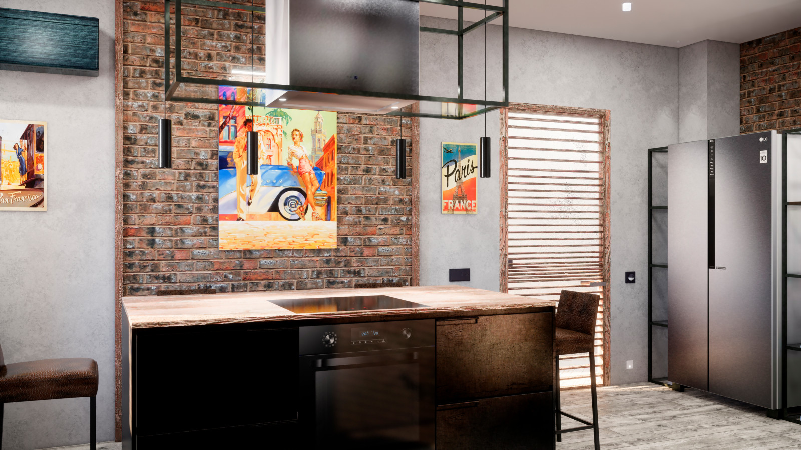 Квартира в Москве в стиле лофт, кухня, холл, санузел, кладовая. 2020 г.