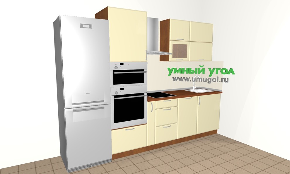 Прямая кухня с пеналом для семьи с ребенком