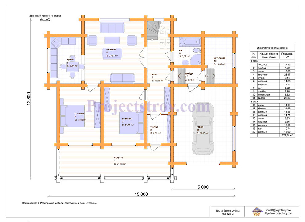 Проект загородного дома из бревна 15 на 12 м