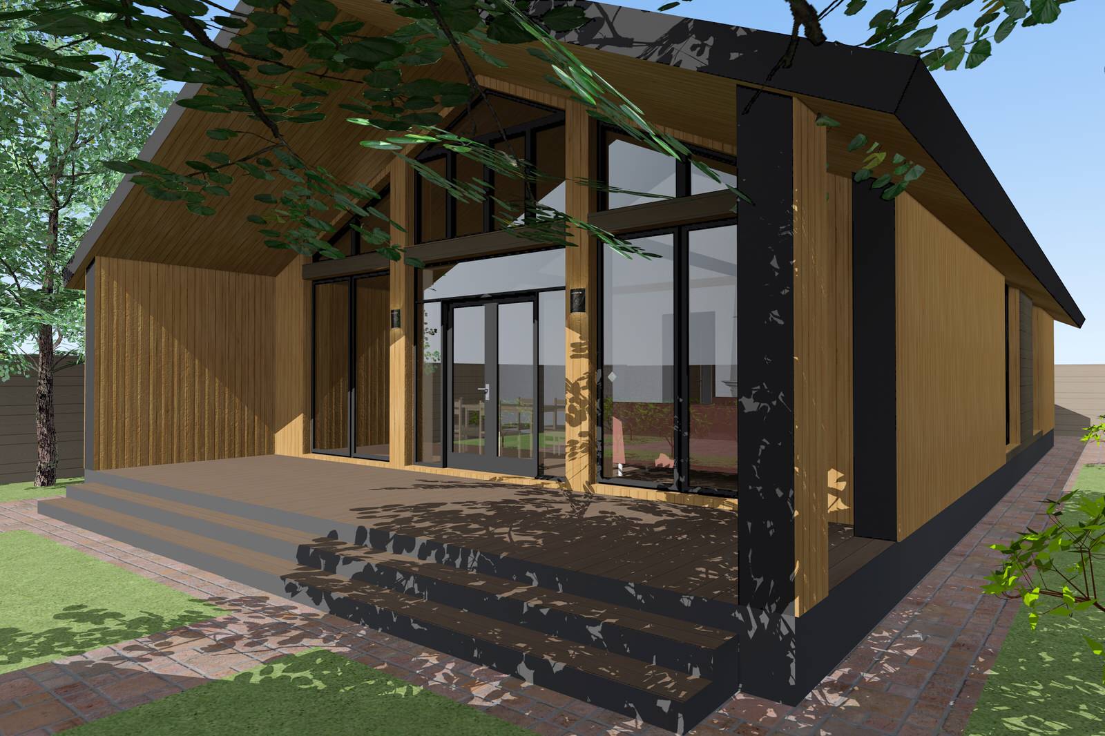 Проект одноэтажного дома с панорамным остеклением