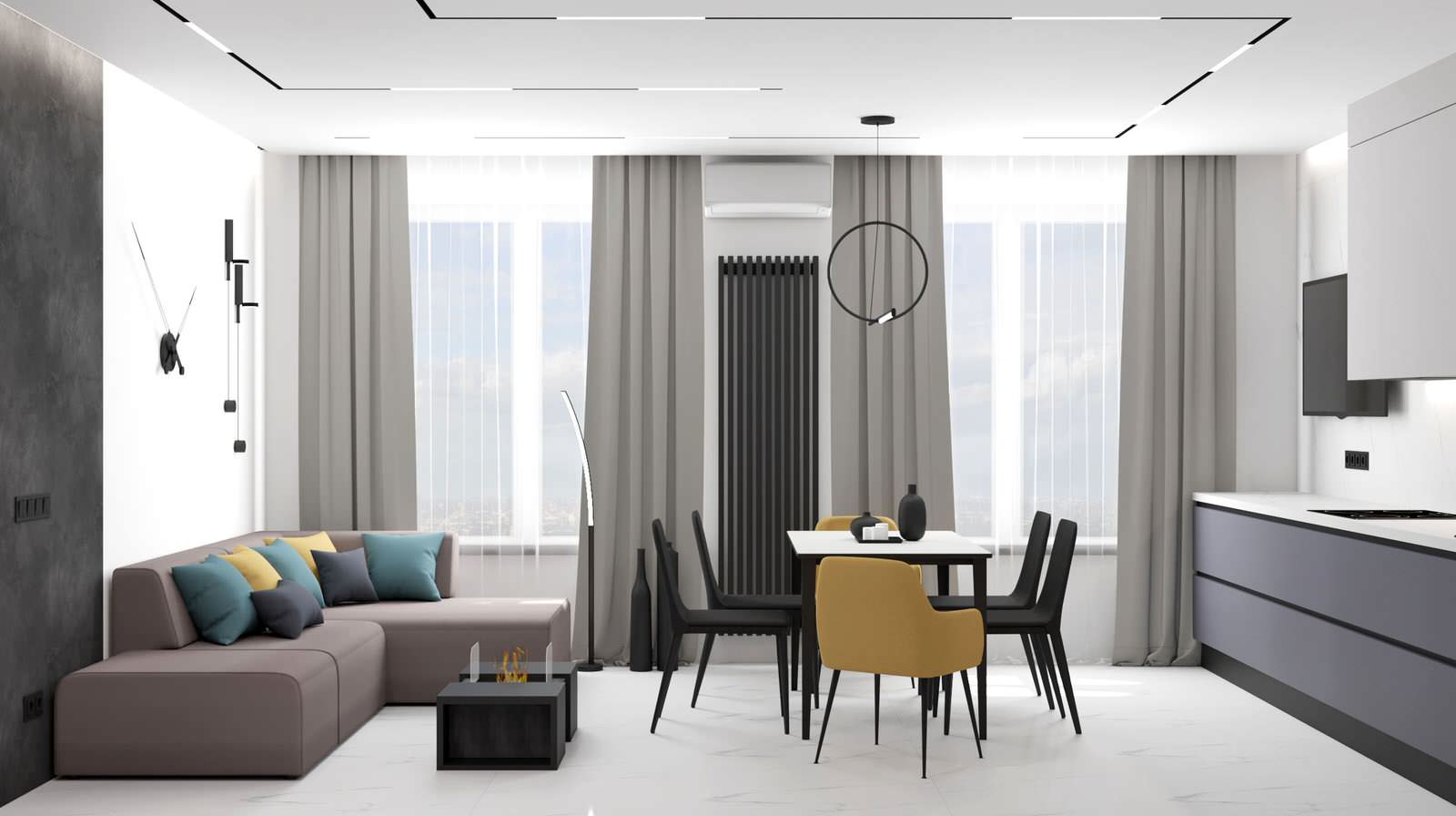 Кухня - гостиная из проекта квартиры в ЖК "Домашний"