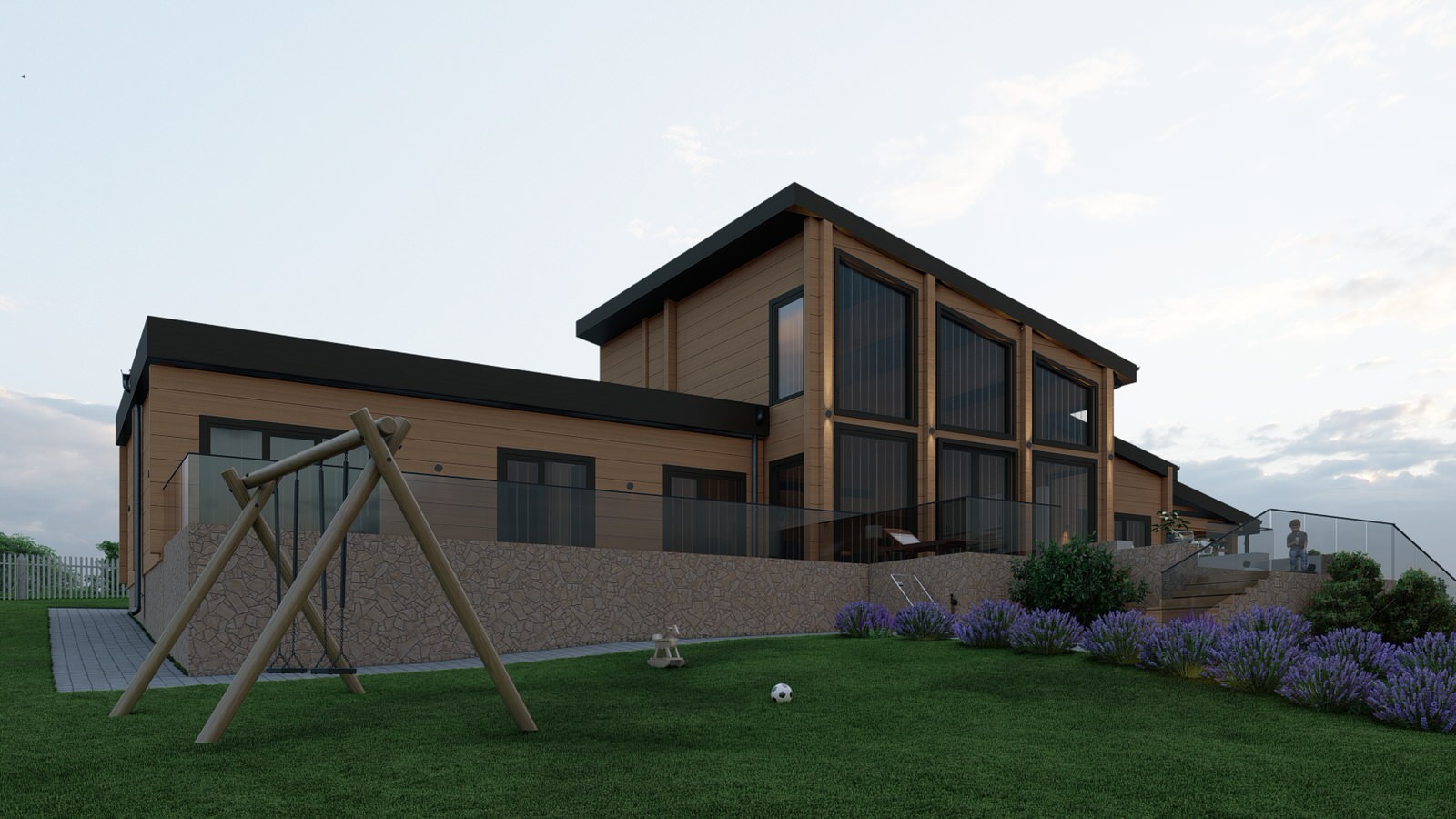 Комбинированный дом из клееного бруса