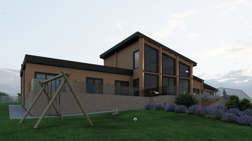 Комбинированный дом из клееного бруса